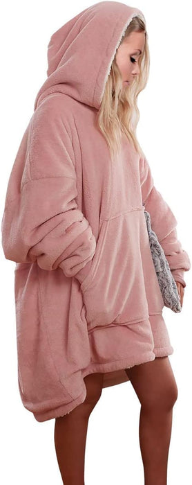 Oversized Reversible Sherpa Hoodie (Blush Pink)