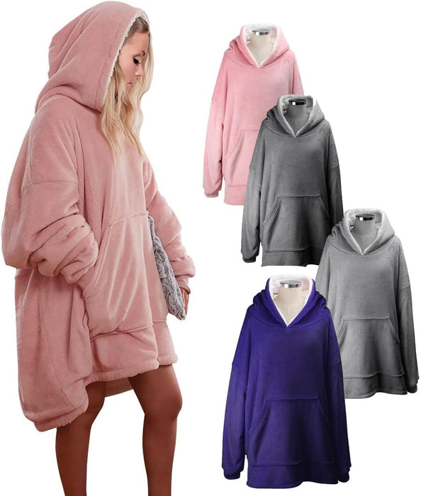 Oversized Reversible Sherpa Hoodie (Blush Pink)