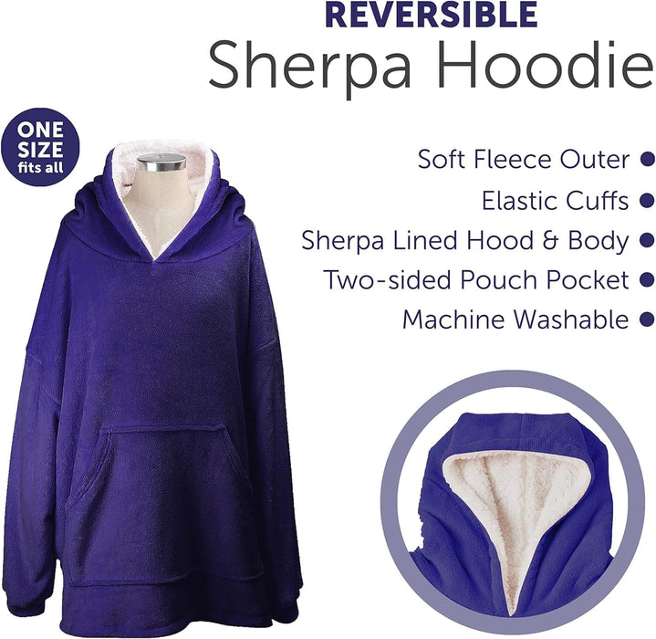Oversized Reversible Sherpa Hoodie (Navy Blue)